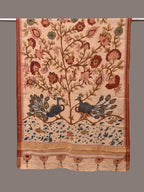 Cream Kalamkari Hand Painted Khadi Cotton Handloom Dupatta with Tree of Life Design - Global Threads | Grocsy