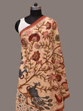 Cream Kalamkari Hand Painted Khadi Cotton Handloom Dupatta with Tree of Life Design - Global Threads | Grocsy