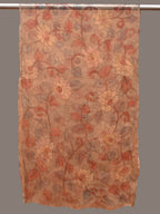 Cream Kalamkari Hand Painted Organza Stole with Floral Design - Global Threads | Grocsy