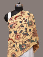 Cream Kalamkari Hand Painted Sico Stole with Floral Design - Global Threads | Grocsy