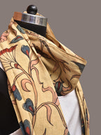 Cream Kalamkari Hand Painted Sico Stole with Floral Design - Global Threads | Grocsy
