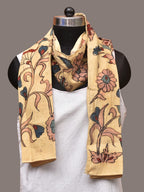Cream Kalamkari Hand Painted Sico Stole with Floral Design - Global Threads | Grocsy