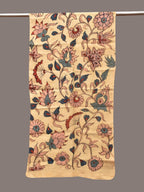 Cream Kalamkari Hand Painted Sico Stole with Floral Design - Global Threads | Grocsy