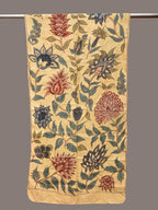 Cream Kalamkari Hand Painted Sico Stole with Floral Design - Global Threads | Grocsy