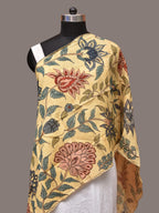 Cream Kalamkari Hand Painted Sico Stole with Floral Design - Global Threads | Grocsy