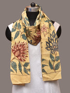 Cream Kalamkari Hand Painted Sico Stole with Floral Design - Global Threads | Grocsy