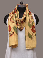 Cream Kalamkari Hand Painted Sico Stole with Floral Design - Global Threads | Grocsy