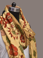 Cream Kalamkari Hand Painted Sico Stole with Floral Design - Global Threads | Grocsy