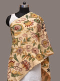 Cream Kalamkari Hand Painted Sico Stole with Floral Design - Global Threads | Grocsy