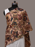 Cream Kalamkari Hand Painted Sico Stole with Floral Design - Global Threads | Grocsy