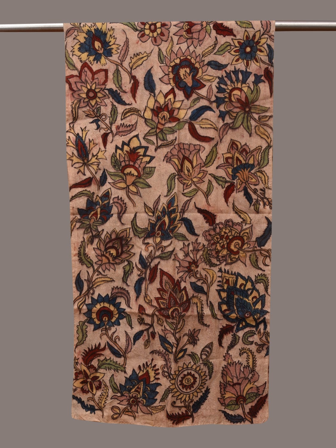 Cream Kalamkari Hand Painted Sico Stole with Floral Design - Global Threads | Grocsy