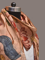 Cream Kalamkari Hand Painted Sico Stole with Lotus and Peacocks Design - Global Threads | Grocsy