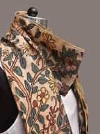 Cream Kalamkari Hand Painted Sico Stole with Tree of Life Design - Global Threads | Grocsy