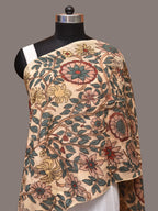Cream Kalamkari Hand Painted Sico Stole with Tree of Life Design - Global Threads | Grocsy