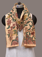 Cream Kalamkari Hand Painted Sico Stole with Tree of Life Design - Global Threads | Grocsy