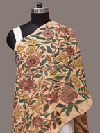 Cream Kalamkari Hand Painted Sico Stole with Tree of Life Design - Global Threads | Grocsy