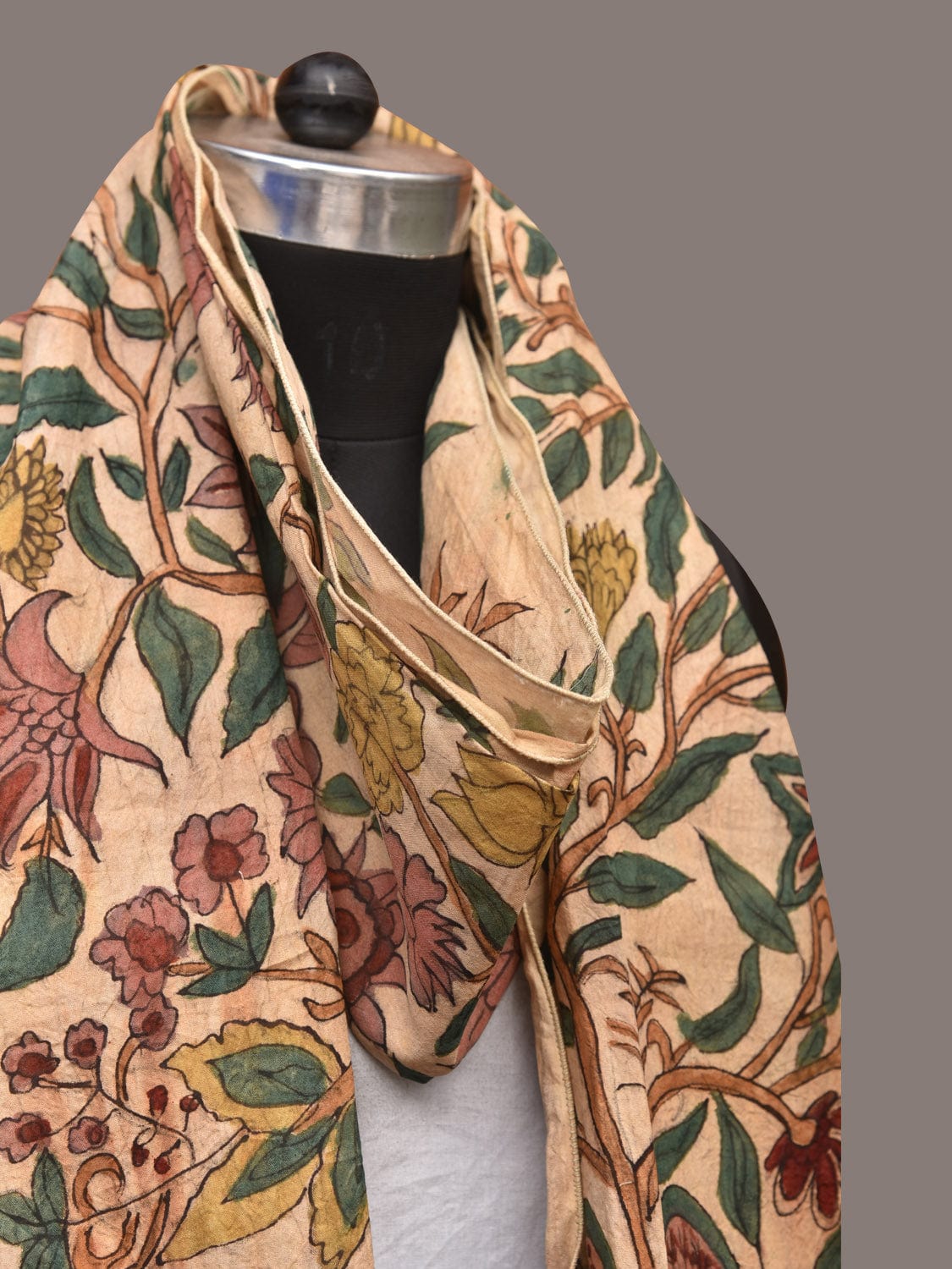 Cream Kalamkari Hand Painted Sico Stole with Tree of Life Design - Global Threads | Grocsy