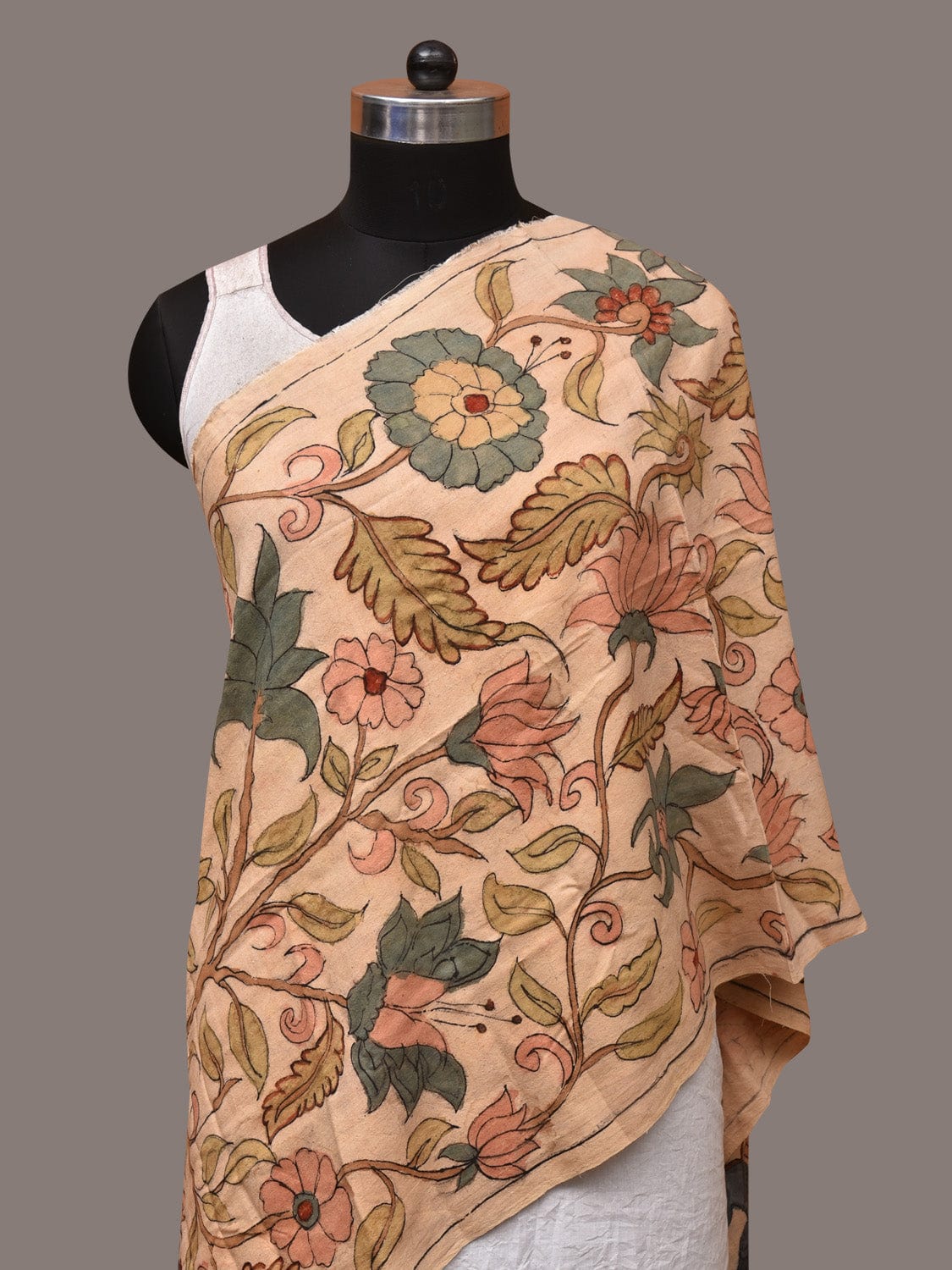 Cream Kalamkari Hand Painted Sico Stole with Tree of Life Design - Global Threads | Grocsy