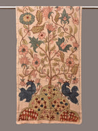 Cream Kalamkari Hand Painted Sico Stole with Tree of Life Design - Global Threads | Grocsy