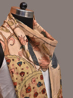 Cream Kalamkari Hand Painted Sico Stole with Tree of Life Design - Global Threads | Grocsy