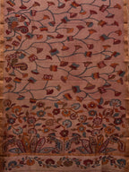 Cream Kalamkari Hand Painted Silk Muga Handloom Saree with Lotus and Birds Design - Global Threads | Grocsy