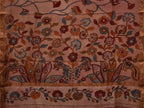 Cream Kalamkari Hand Painted Silk Muga Handloom Saree with Lotus and Birds Design - Global Threads | Grocsy