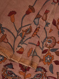 Cream Kalamkari Hand Painted Silk Muga Handloom Saree with Lotus and Birds Design - Global Threads | Grocsy