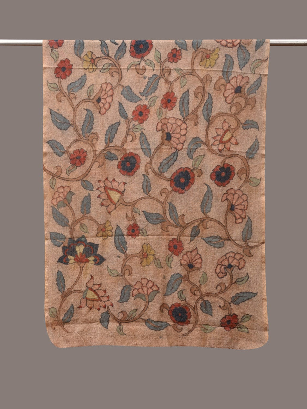 Cream Kalamkari Hand Painted Woolen Handloom Stole with Floral Design - Global Threads | Grocsy