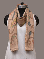 Cream Kalamkari Hand Painted Woolen Handloom Stole with Floral Design - Global Threads | Grocsy