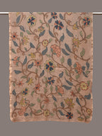 Cream Kalamkari Hand Painted Woolen Handloom Stole with Floral Design - Global Threads | Grocsy
