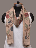 Cream Kalamkari Hand Painted Woolen Handloom Stole with Floral Design - Global Threads | Grocsy