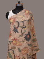 Cream Kalamkari Hand Painted Woolen Handloom Stole with Floral Design - Global Threads | Grocsy