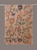 Cream Kalamkari Hand Painted Woolen Handloom Stole with Floral Design - Global Threads | Grocsy