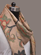 Cream Kalamkari Hand Painted Woolen Handloom Stole with Floral Design - Global Threads | Grocsy