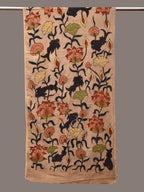 Cream Kalamkari Hand Painted Woolen Handloom Stole with Lotus and Fish Design - Global Threads | Grocsy
