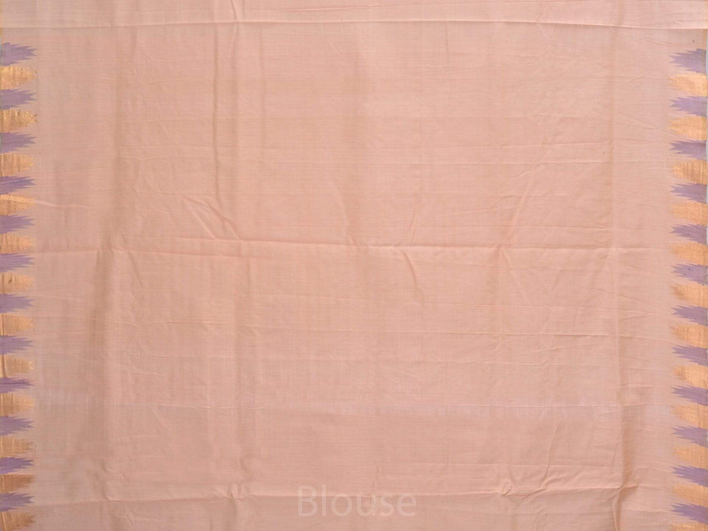 Cream Khadi Cotton Handloom Saree with Jamdani Buta and Temple Border Design - Global Threads | Grocsy