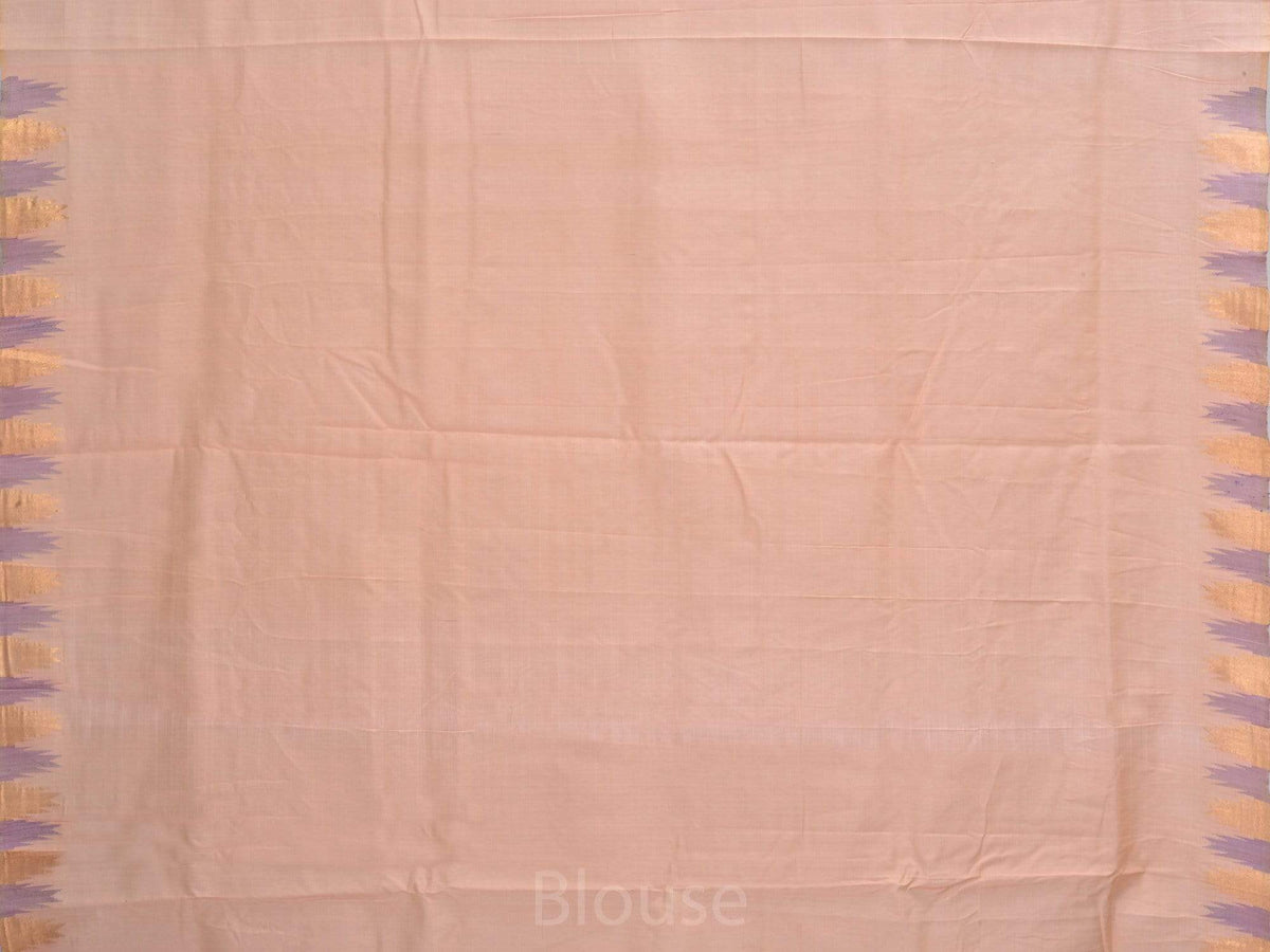 Cream Khadi Cotton Handloom Saree with Jamdani Buta and Temple Border Design - Global Threads | Grocsy