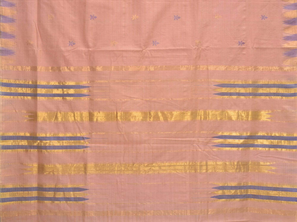 Cream Khadi Cotton Handloom Saree with Jamdani Buta and Temple Border Design - Global Threads | Grocsy