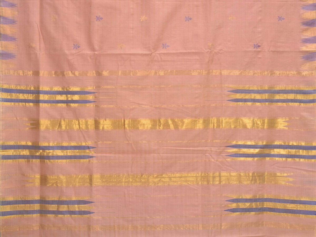 Cream Khadi Cotton Handloom Saree with Jamdani Buta and Temple Border Design - Global Threads | Grocsy