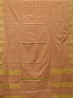 Cream Khadi Cotton Handloom Saree with Temple Border Design - Global Threads | Grocsy