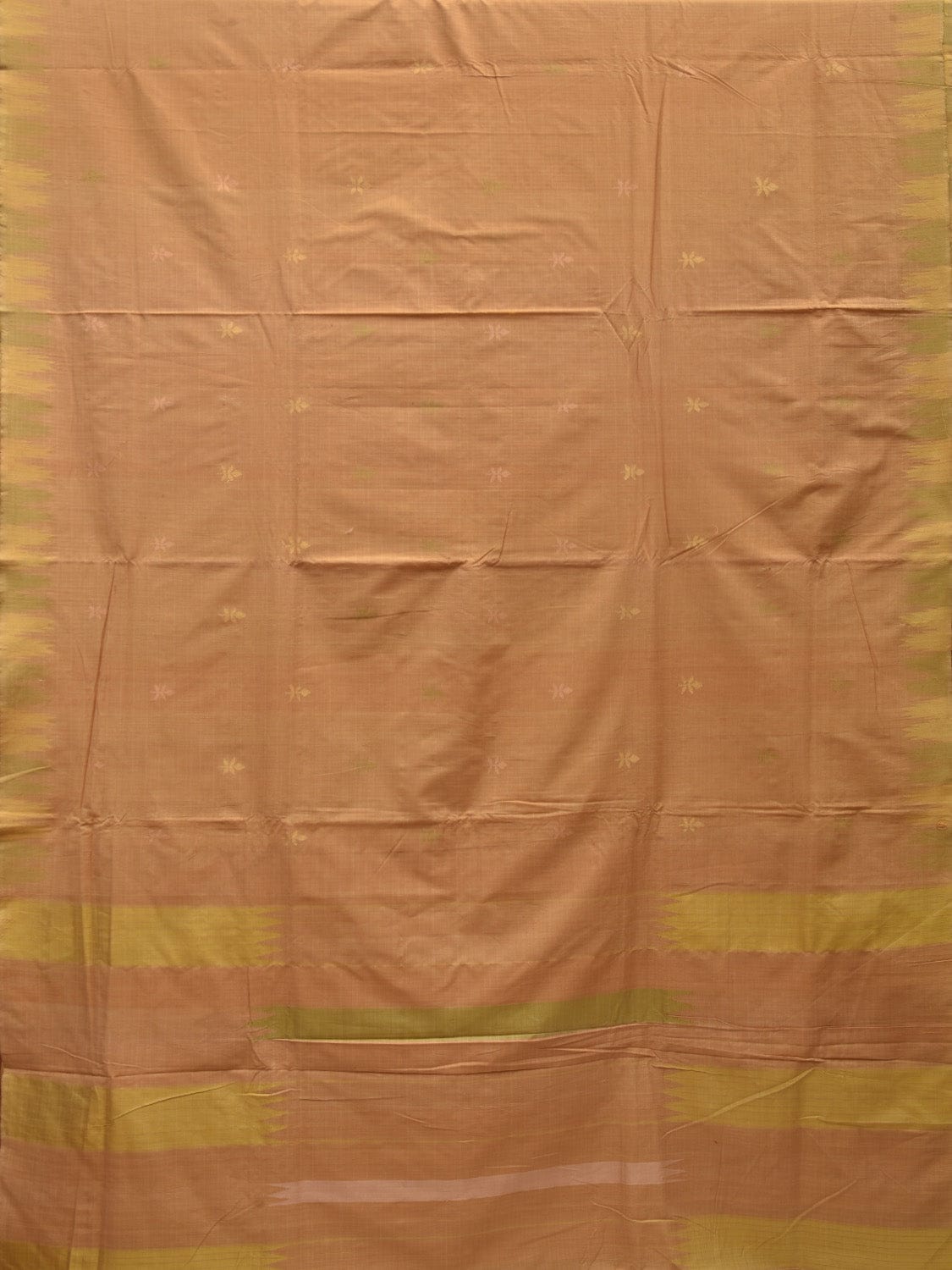 Cream Khadi Cotton Handloom Saree with Temple Border Design - Global Threads | Grocsy