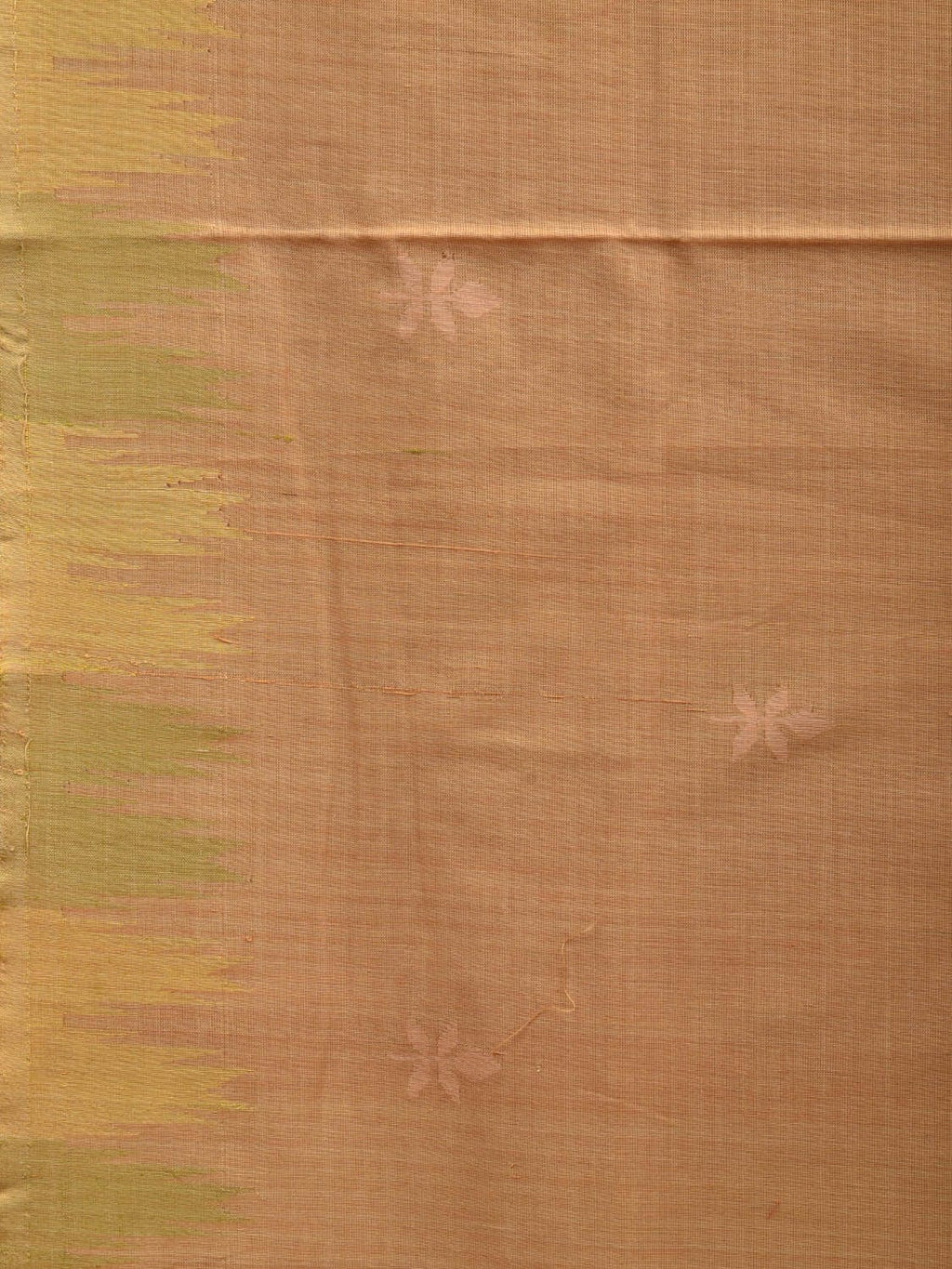 Cream Khadi Cotton Handloom Saree with Temple Border Design - Global Threads | Grocsy