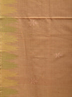 Cream Khadi Cotton Handloom Saree with Temple Border Design - Global Threads | Grocsy