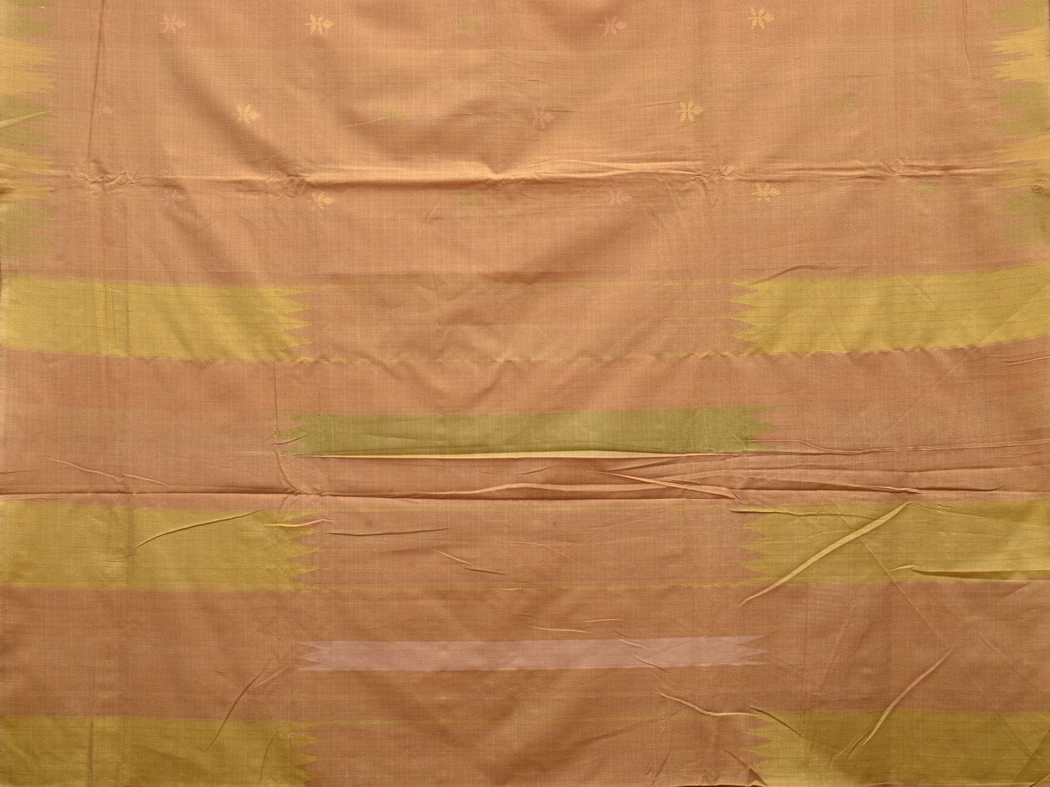 Cream Khadi Cotton Handloom Saree with Temple Border Design - Global Threads | Grocsy