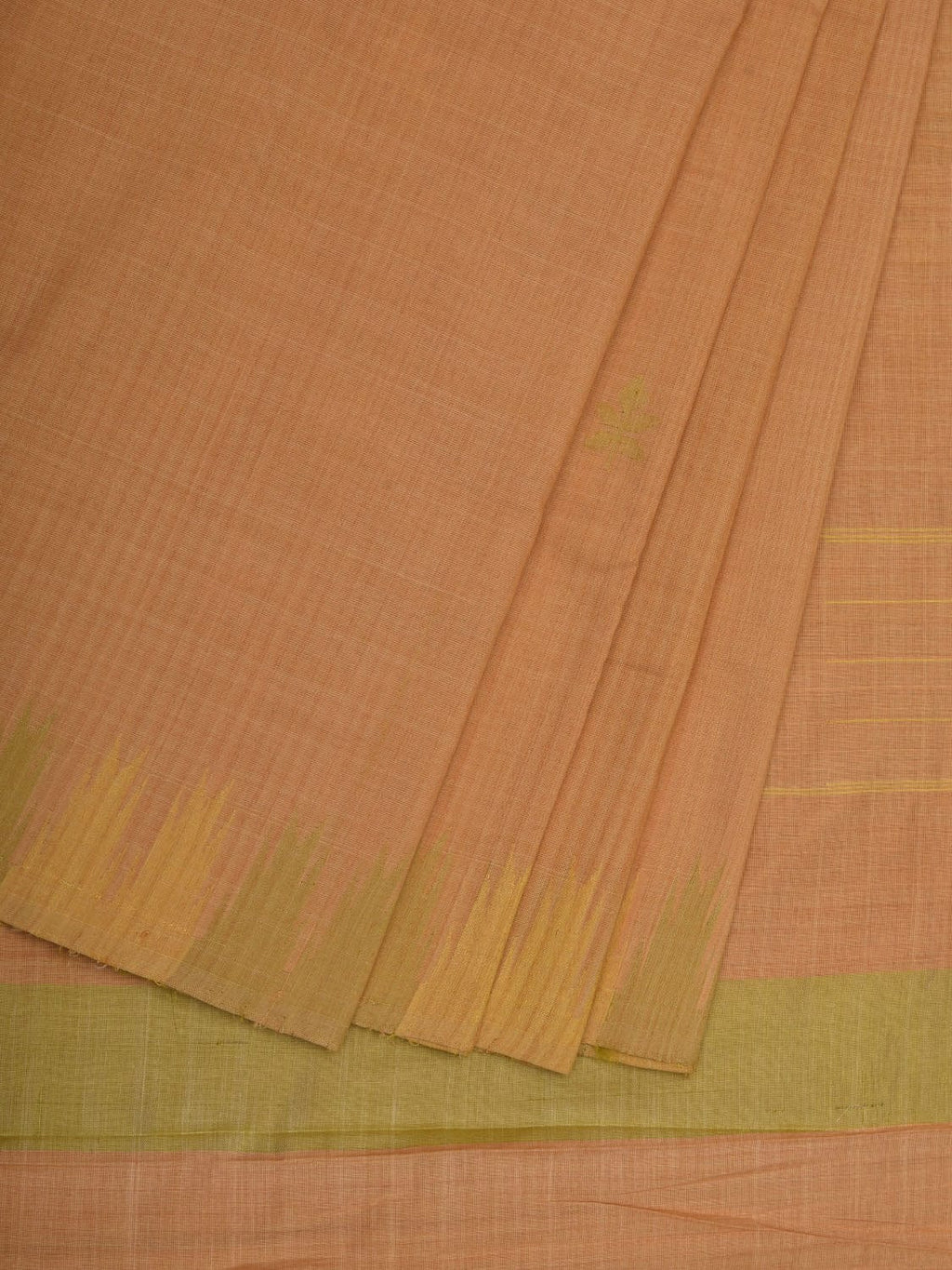 Cream Khadi Cotton Handloom Saree with Temple Border Design - Global Threads | Grocsy