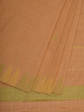 Cream Khadi Cotton Handloom Saree with Temple Border Design - Global Threads | Grocsy