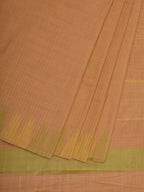 Cream Khadi Cotton Handloom Saree with Temple Border Design - Global Threads | Grocsy