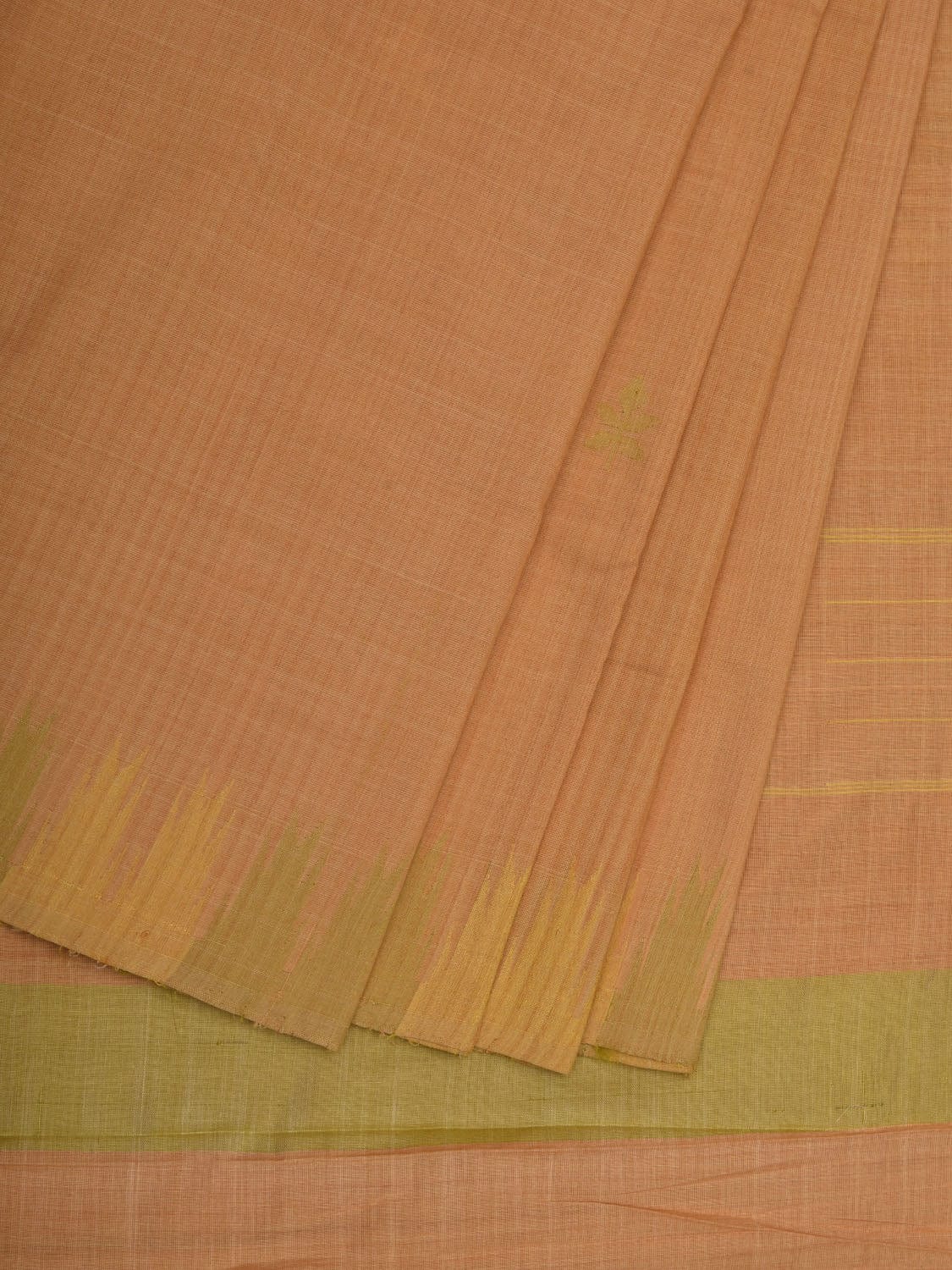 Cream Khadi Cotton Handloom Saree with Temple Border Design - Global Threads | Grocsy