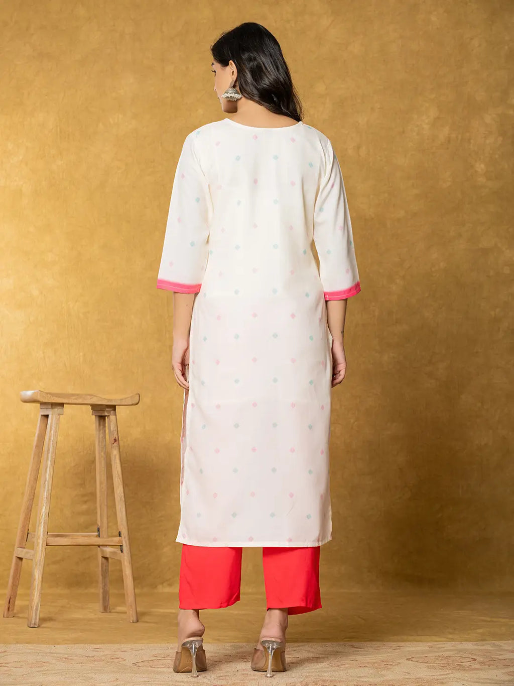 Yufta Cream Linen Floral Kurta Dupatta Pant Set | Grocsy