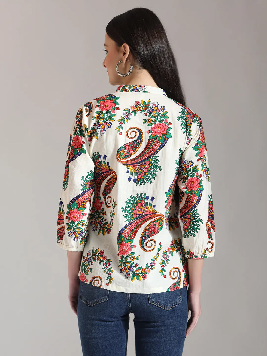 Yufta Cream Pure Cotton Paisley Peplum Top | Grocsy